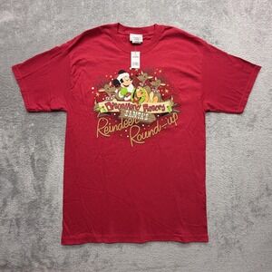 Disneyland Resort Shirt Mens Medium Red Santa Reindeer Roundup Mickey Pluto Tee